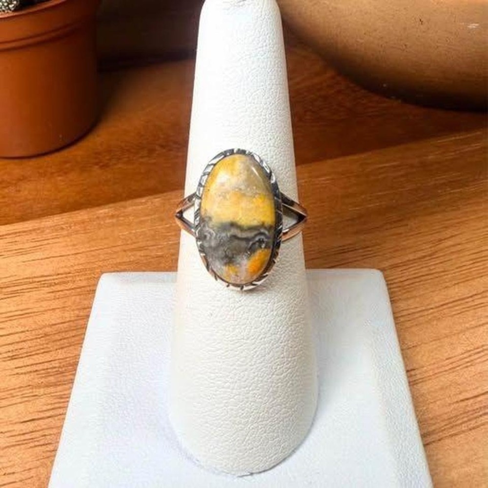 BumbleBee Jasper Ring - Size 7 - .925 Sterling Silver